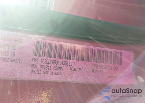 2015 Dodge Dart Sxt z USA, uszkodzony, nr VIN 1C3CDFBB3FD435183